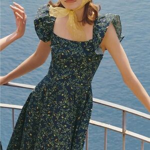 Hill House Daphne Dress - Midnight Garden Navy Midi Dress 100% Cotton